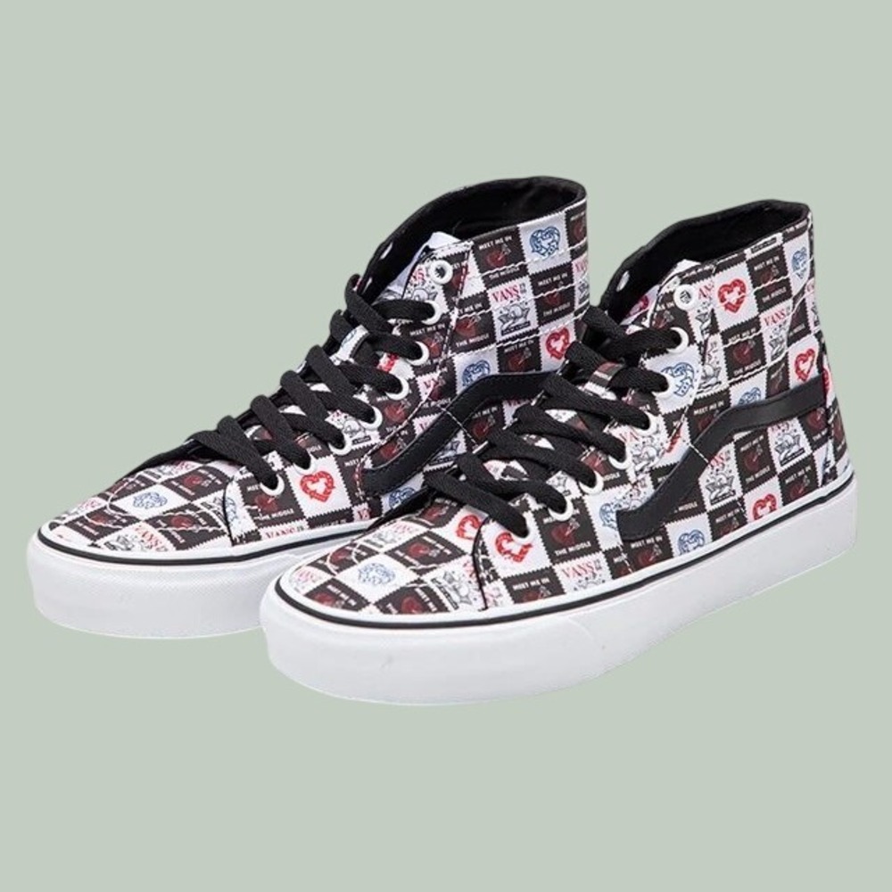 Vans Sk8-Hi Tapered Love Letters Black White Checkerboard Men's Size 13 NEW